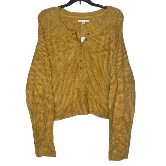 American Eagle Outfitters Tops - NWT Mustard Yellow American Eagle Cropped Waffle Knit Long Sleeve Shirt